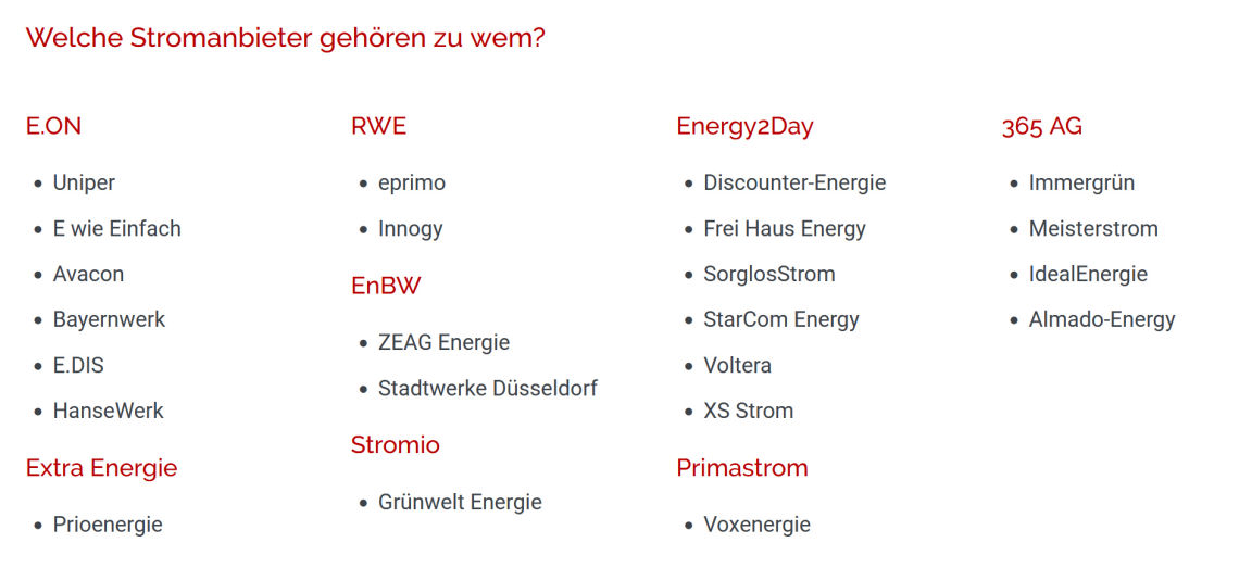 Welche Stromanbieter gehören zu wem?